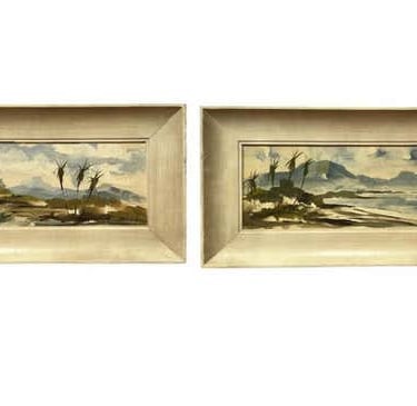 Pair of Waikiki Bay Landscape Oil Paintings