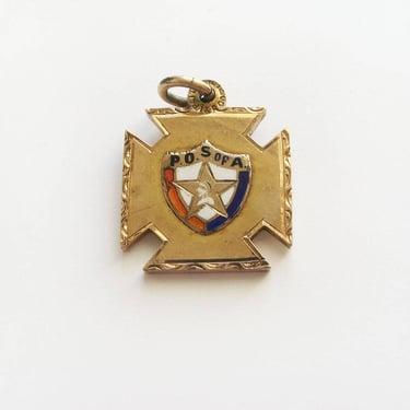 Antique Fob Charm for Patriotic Order Sons of America POS of A - Etched and Gold Filled Charm Medallion Pat'd June 1900 