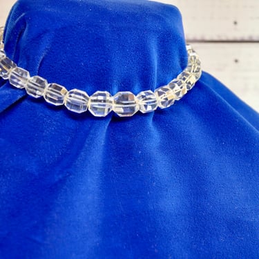 Art Deco 1930s Rock Crystal Quartz Choker Necklace Graduated Facet Cut Beads Signed Sterling Clasp Collectible Gift For Her Bride Necklace 