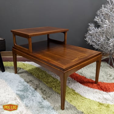 Mid-Century Modern walnut step table from the Rhythm collection by Lane