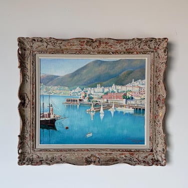 1930's Vintage v. Fioravanti “Monte Carlo” Oil Painting on Board, Framed 