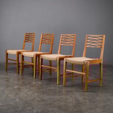 4 Mid-Century Modern Italian Dining Chairs in Cherry and Papercord by Giorgio Wenter Marini 