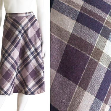 1970s purple, brown, and blue plaid skirt 