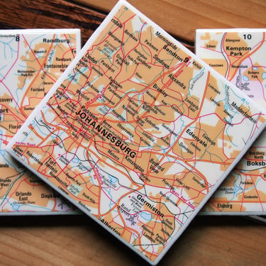 1992 Johannesburg South Africa Map Coasters Set of 3. Vintage Map. Johannesburg Coasters. South Africa Gift. South African Travel Décor. 
