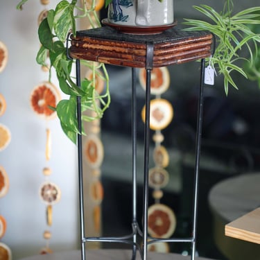 Vintage Bamboo Metal and Rattan Plant Stand 