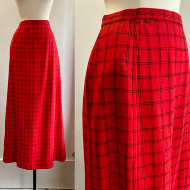 Vintage 70s Maxi Skirt / PENDLETON Wool / WINDOWPANE Check / Side Pocket + Back Zip 