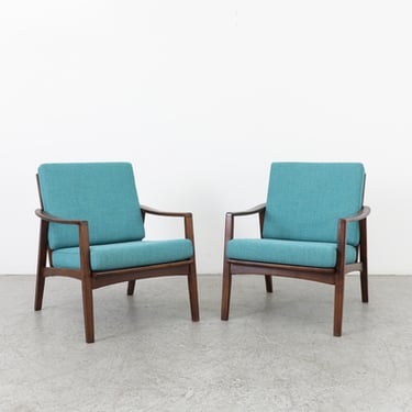 Pair of Turquoise Easy Chairs by Knoll