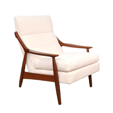 Ivory White Bouclé Walnut Lounge Chair Gio Ponti Style 