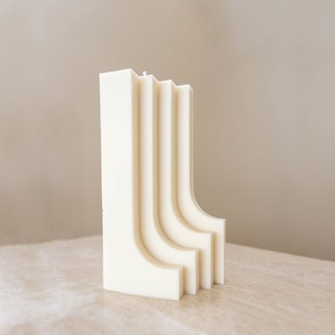 Extra Large Giant Pillar Candle | Tall Big Decorative Geometric Arch Cool Modern Funky Striped Greek Column Shaped Candle | Unique Bookends 