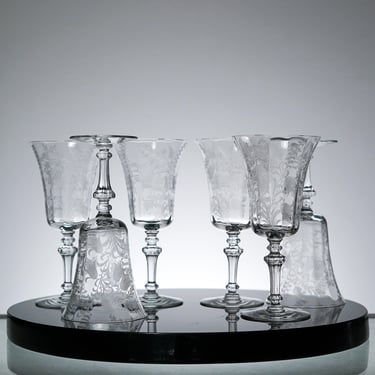 Vintage Lace etched Crystal Glass Set with Lace Pattern Wine Glasses VTG Bar Decor Set of 6 Vintage Glassware 