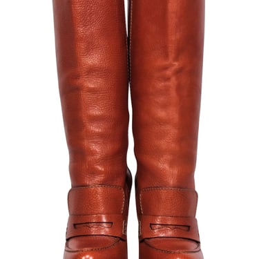Dolce &amp; Gabbana - Tan Leather Tall Boots w/ Gold Heel Sz 7.5