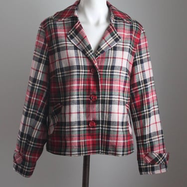 Campfire or Corporate - Traditional Red White and Hunter Green  Plaid Blazer - Medium - Size 10 - 12 