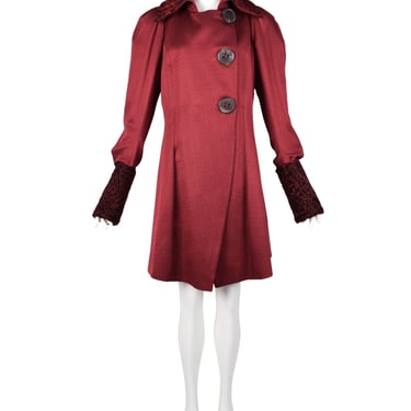 John Galliano Vintage AW 2007 Burgundy Jacquard Persian Lamb Collar Coat