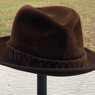 Vintage Borsalino Brown Velour Fedora Hat 