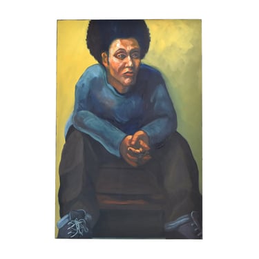 Portrait African American Man in Blue Sweater Oil Painting Lenell Chicago Artist 