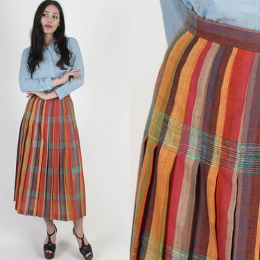 Woven Rainbow Print Bergdorf Goodman Skirt, Accordion Pleated Colorful Designer Full Skirt, Womens Tag Size 10 