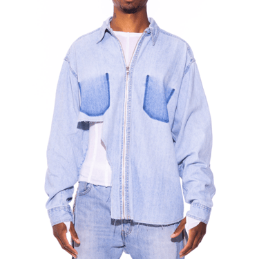 RAW ZIP-UP COLLARED SHIRT IN VINTAGE DENIM (MENS)