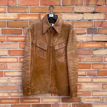 vintage 70s brown leather disco jacket  / m medium 