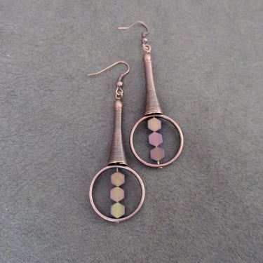 Copper geometric industrial earrings multicolor, hexagon 