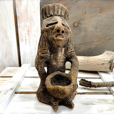 VINTAGE: Antique Unique Aztec Mayan Clay Figurine - Mexican Folk Art - ClayPottery - Hand Molded Clay Figurine - Tribal - SKU 24-D-00033854 