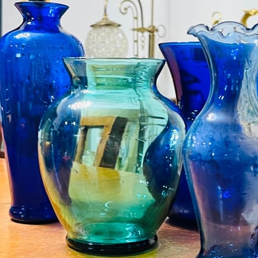Boho Blues Glass Vase Bottle Set Decor Glassware 