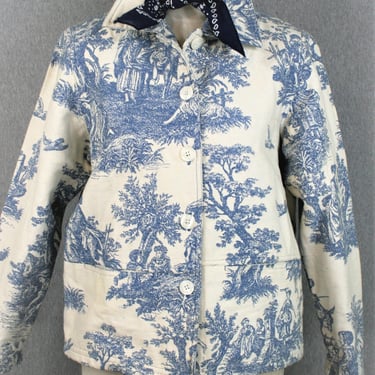 1980-1990 - Blue Toile Tapestry - Cottagecore Jacket - by New Identity - Marked size S - Cotton 