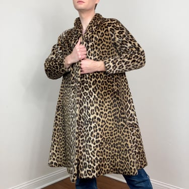 50s Kilimanjaro Sidney Blumenthal faux leopard open-face trapeze swing coat 