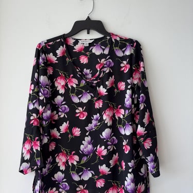 Vintage Counterparts Blouse Floral Pink Purple Long Sleeve Chiffon Womens Medium Bohemian 