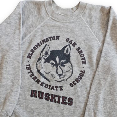 vintage sweatshirt / Huskies sweatshirt / 1980s Oak Grove Huskies mascot tri blend heather grey raglan sweatshirt Small 