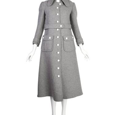 Courreges Vintage 1960s Couture Numbered Mod Space Age Grey Wool Coat