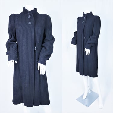 1930's Dramatic Black Wool Striped Overcoat I Coat I Jacket I Sz Med 