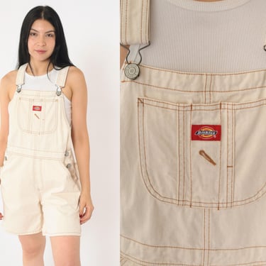 Short Dickies Overalls Cream Overall Shorts Hammer Loop Dungarees Workwear Jean Utility Retro Shortalls Youth Large L 