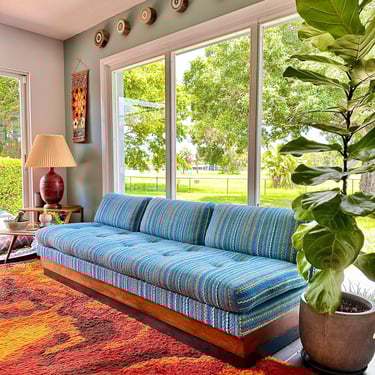 Mid Century Sofa / Style of Adrian Pearsall / Blue Green Knit Walnut / MCM Vintage Couch / Shipping Not Included 