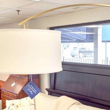 Arch Brass Finish Floor Lamp with White Stone Base and Drum Shade