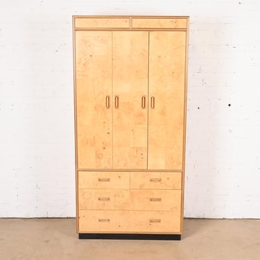 Milo Baughman Style Burl Wood Armoire Dresser or Cabinet by Henredon