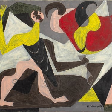 P. Oliver-Smith Cubist Figural Composition Oil