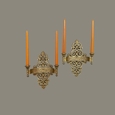 Vintage Candle Wall Sconce Set Retro 1970s Syroco + Scroll Style + Set of 2 + Gold + 4070 + Mid Century Modern + Candleholders + MCM + Decor 