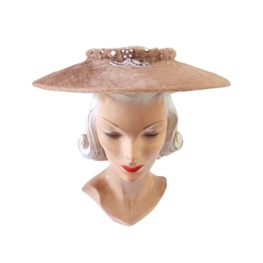 1950s Light Brown Platter Hat - Vintage Mohair Platter Hat - 50s New Look Hat - 1950s Cartwheel Hat - 1950s Platter Hat - 50s Tan Brown Hat 