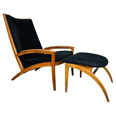 Barney Flagg for Drexel Sculptural Walnut “Parallel” Lounge Chair & Ottoman 