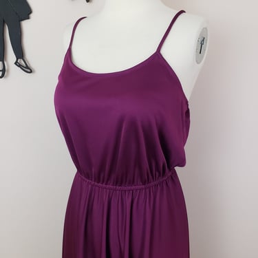 Vintage 1970's Purple Disco Dress / 70s Polyester Spaghetti Strap Dress S 
