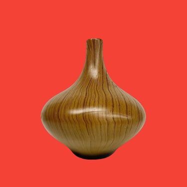 Vintage Vase Retro 1960s Mid Century Modern + Two Tone Brown + Woodgrain + Ceramic + Closed Rim + MCM Home Decor + Decoration 