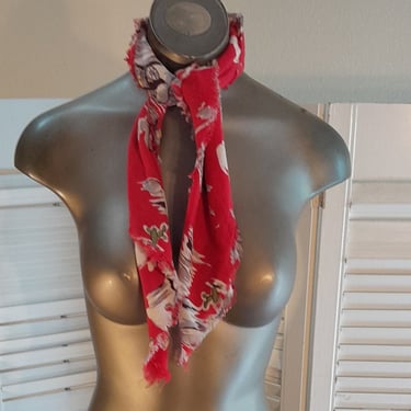 Vintage Club Seven Echo Red Rayon Western Scarf 