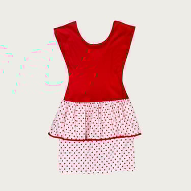 (M) 80s Red Polka Dot Drop Waist Dress
