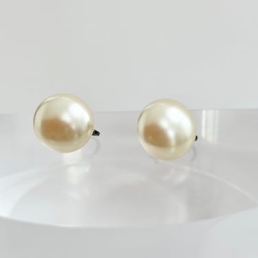 Vintage Pearl Screw Back Retro Stud Sterling Silver Earrings 
