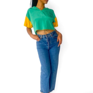 1980s Oscar de la Renta Cropped Turquoise Blouse, sz. S/M