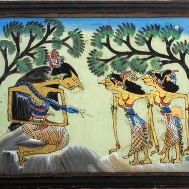 Indonesian Reverse Painting on Glass with Gilt