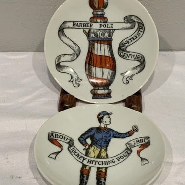 Lipper & Mann Small Americana Plates Barber Pole Jockey Hitching Post, retro American barware, barber shop decor, decorative wall plates 