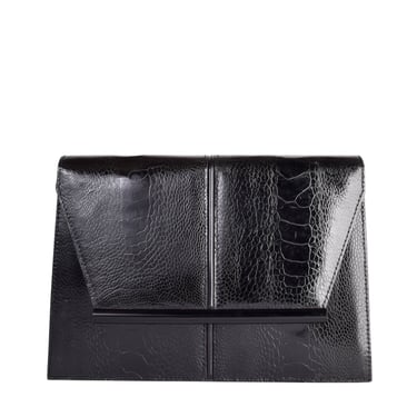 Yves Saint Laurent Vintage 1970s Black Crocodile Embossed Leather Clutch Bag