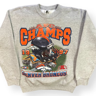 Vintage 1997 Starter Denver Broncos AFC Champions Super Bowl XXXII Graphic Crewneck Sweatshirt Pullover Size Medium/Large 