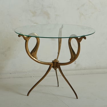 Art Nouveau Brass Side Table with Glass Top, Italy 20th Century